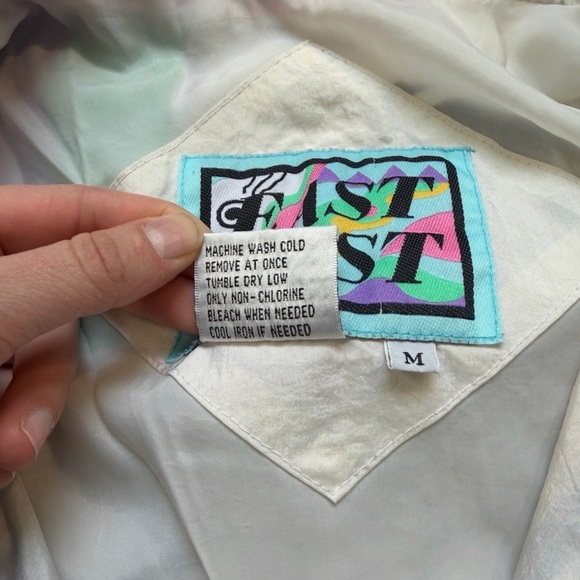 Vintage 90s East West Abstract Pop Art Light Blue Multi Color Windbreaker Jacket - Picture 7 of 9